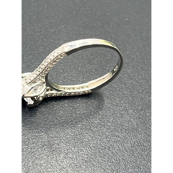 925 Sterling Silver Cathedral Solitaire Ring 7mm Round CZ Pavé Accents Size 8 - Picture 11 of 15